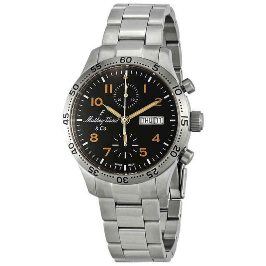 Mathey-Tissot Type 21 Chronograph Edelstahl Schwarzes Zifferblatt Automatik H1821CHATNO Herrenuhr