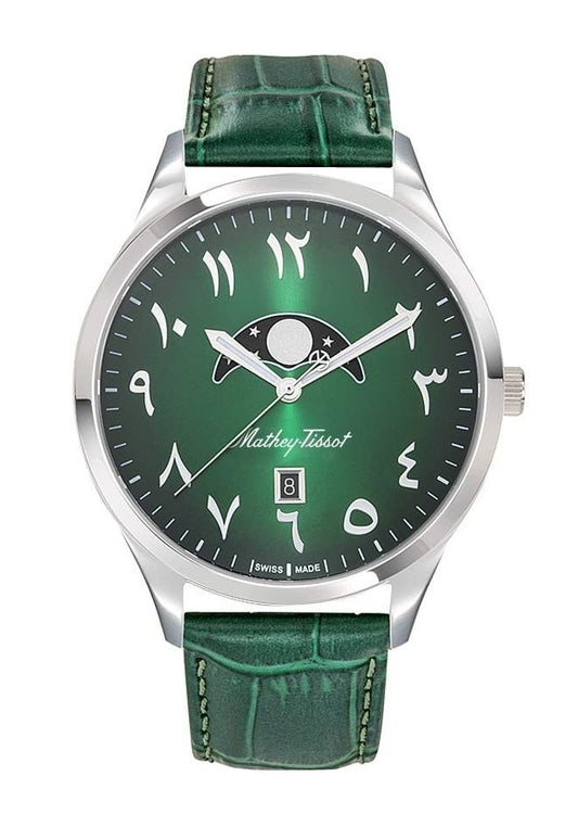Mathey-Tissot Urban Moon Lederarmband Green Arabic Dial Quarz H411ALPEV Herrenuhr