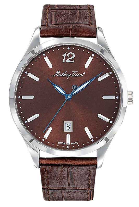 Mathey-Tissot Urban Lederarmband Braunes Zifferblatt Quarz H411AM Herrenuhr