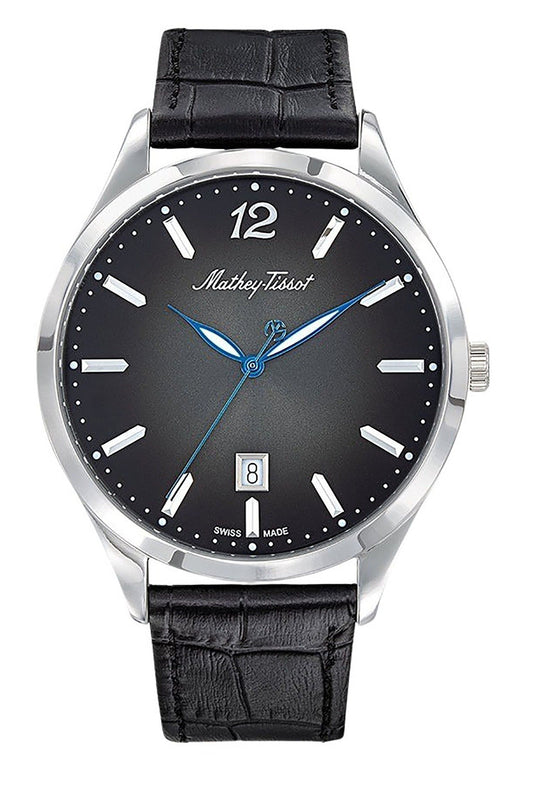 Mathey-Tissot Urban Lederarmband Schwarzes Zifferblatt Quarz H411AN Herrenuhr