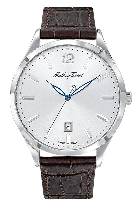 Mathey-Tissot Urban Lederarmband Silberfarbenes Zifferblatt Quarz H411AS Herrenuhr