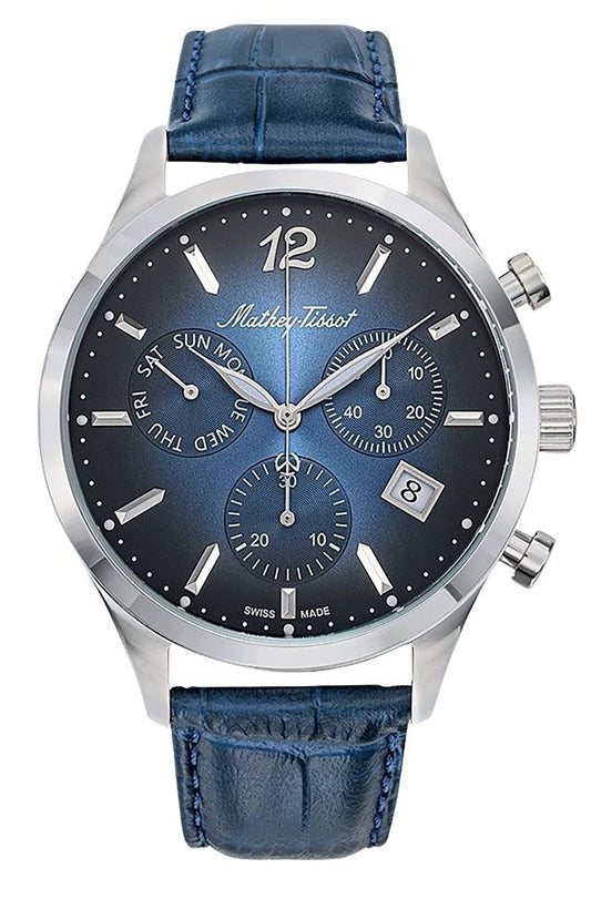 Mathey-Tissot Urban Chrono Lederarmband Blaues Zifferblatt Quarz H411CHALBU Herrenuhr
