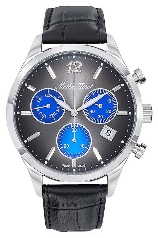 Mathey-Tissot Urban Chrono Lederarmband Schwarzes Zifferblatt Quarz H411CHALMB Herrenuhr