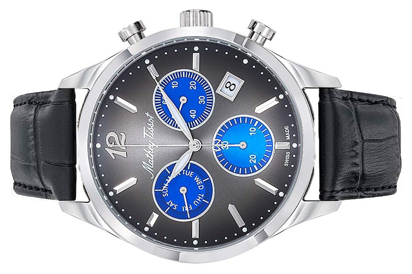 Mathey-Tissot Urban Chrono Lederarmband Schwarzes Zifferblatt Quarz H411CHALMB Herrenuhr