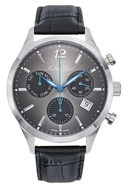 Mathey-Tissot Urban Chrono Lederarmband Schwarzes Zifferblatt Quarz H411CHALN Herrenuhr