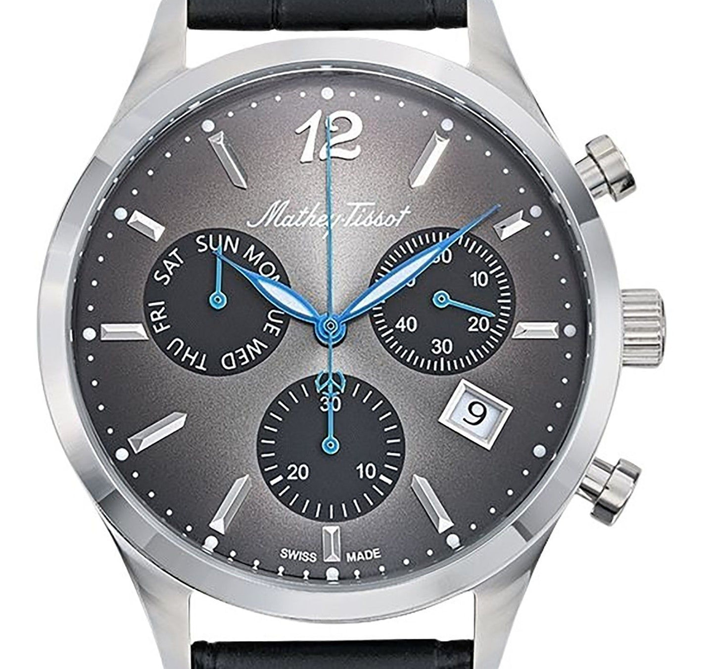 Mathey-Tissot Urban Chrono Lederarmband Schwarzes Zifferblatt Quarz H411CHALN Herrenuhr