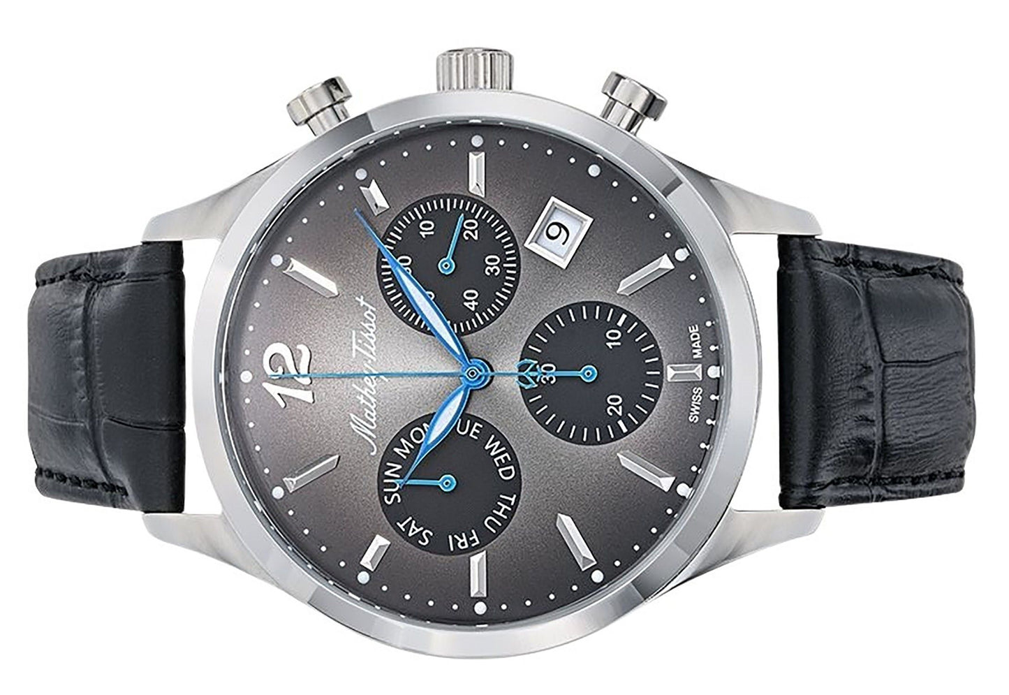 Mathey-Tissot Urban Chrono Lederarmband Schwarzes Zifferblatt Quarz H411CHALN Herrenuhr