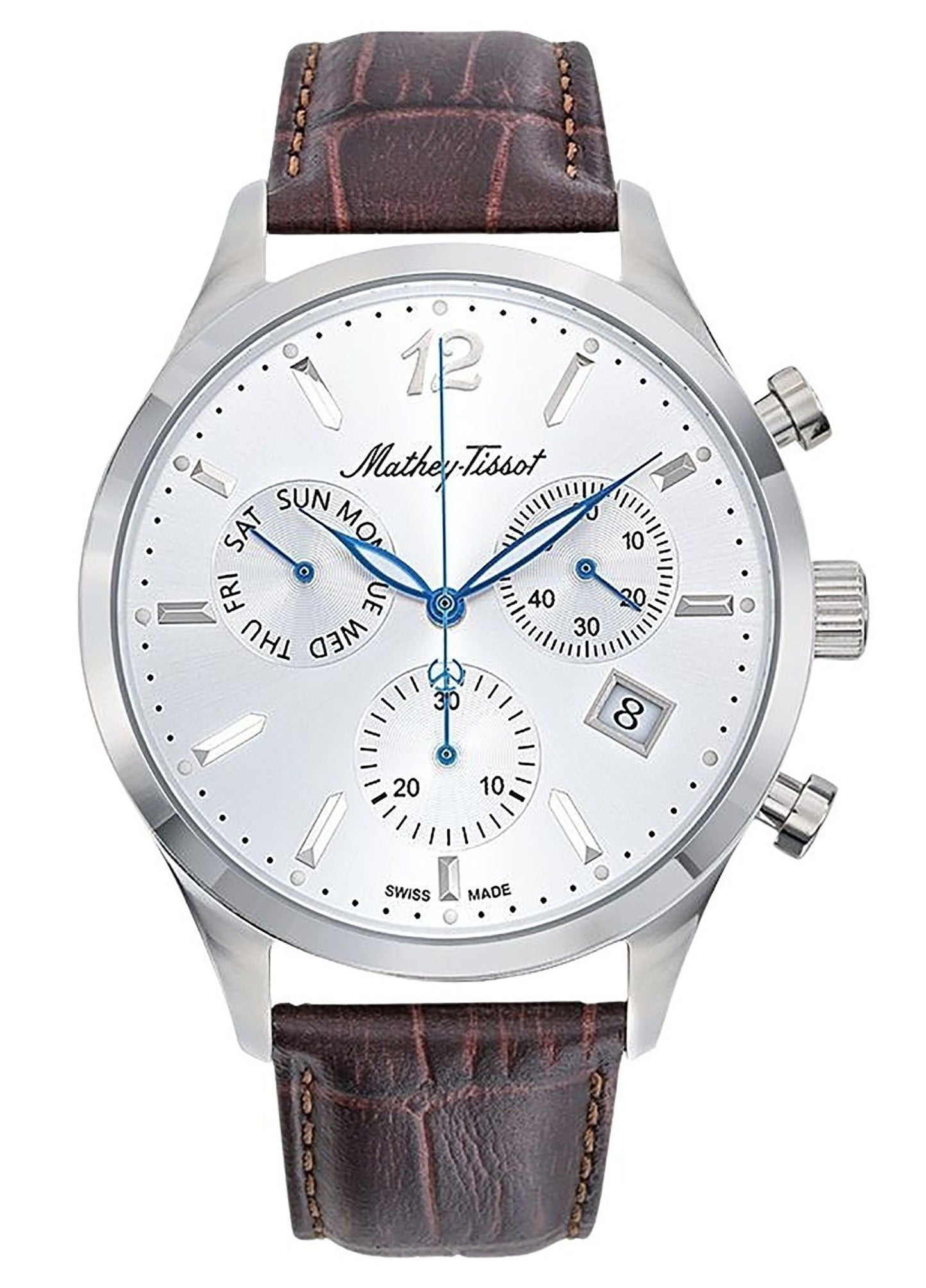 Mathey-Tissot Urban Chrono Lederarmband Silberfarbenes Zifferblatt Quarz H411CHALS Herrenuhr