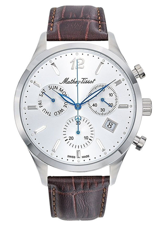 Mathey-Tissot Urban Chrono Lederarmband Silberfarbenes Zifferblatt Quarz H411CHALS Herrenuhr