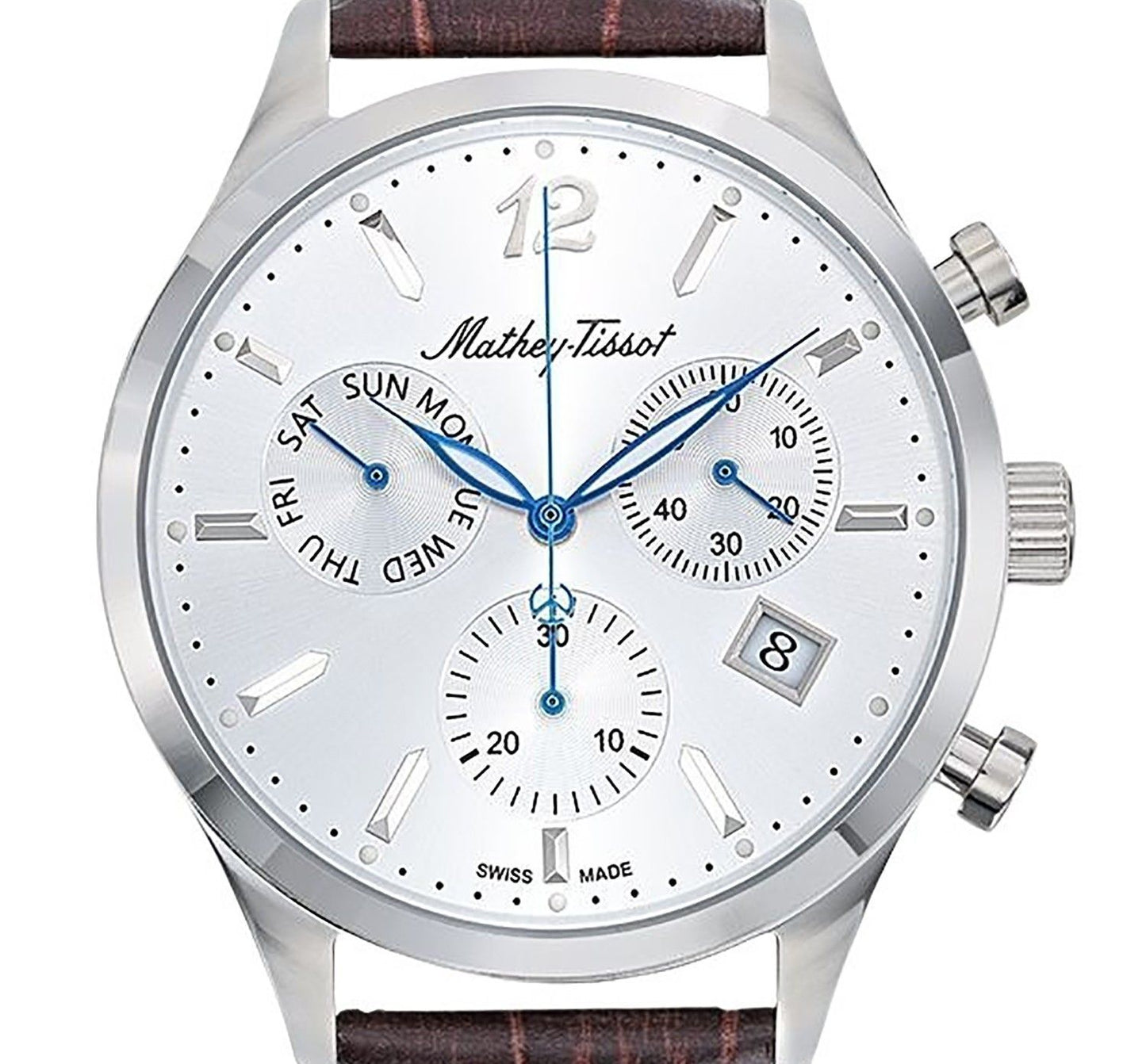Mathey-Tissot Urban Chrono Lederarmband Silberfarbenes Zifferblatt Quarz H411CHALS Herrenuhr