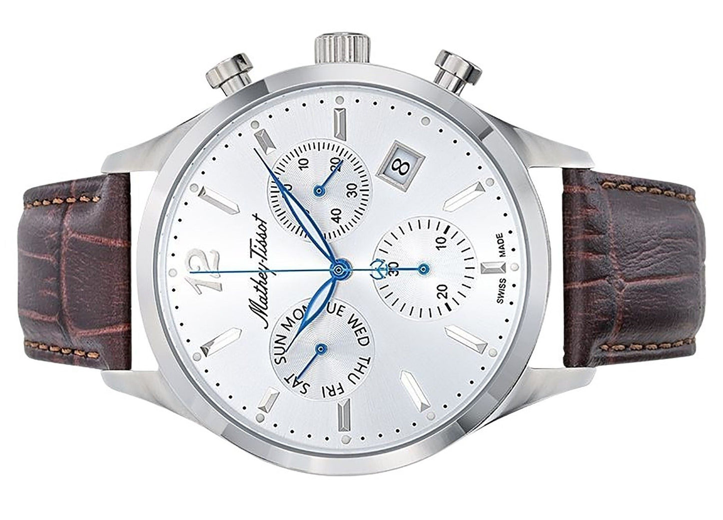 Mathey-Tissot Urban Chrono Lederarmband Silberfarbenes Zifferblatt Quarz H411CHALS Herrenuhr