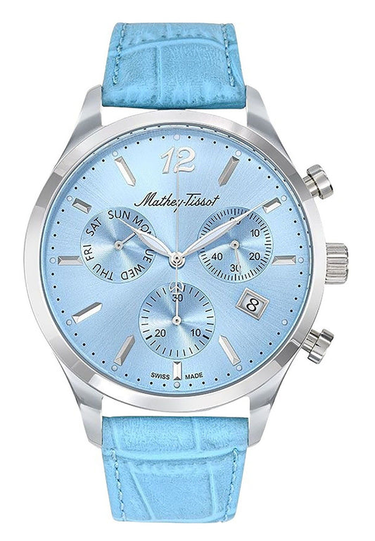 Mathey-Tissot Urban Chrono Lederarmband Blaues Zifferblatt Quarz H411CHALSKY Herrenuhr