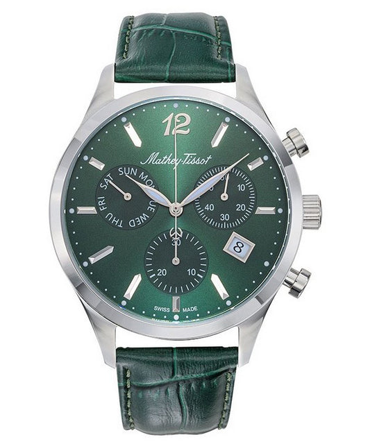 Mathey-Tissot Urban Chronograph Lederarmband Gr?nes Zifferblatt Quarz H411CHALV Herrenuhr