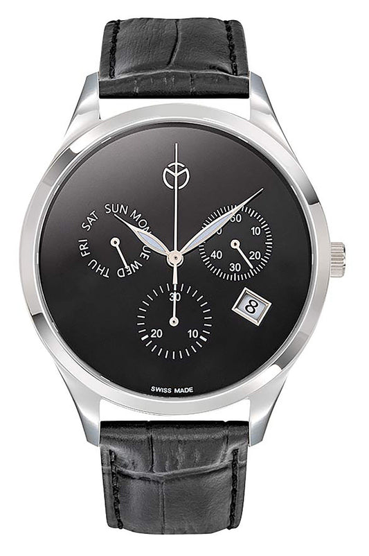 Mathey-Tissot Urban Chronograph Lederarmband Schwarzes Zifferblatt Quarz H411CHLNM Herrenuhr