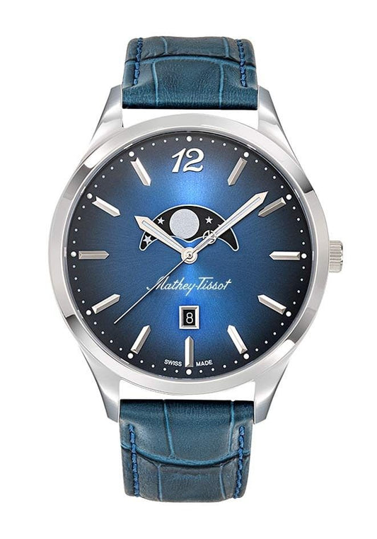 Mathey-Tissot Urban Moon Lederarmband Blaues Zifferblatt Quarz H411LABU Herrenuhr