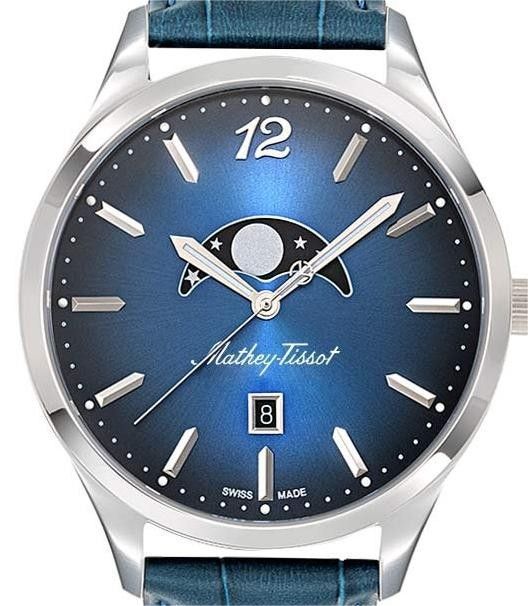 Mathey-Tissot Urban Moon Lederarmband Blaues Zifferblatt Quarz H411LABU Herrenuhr