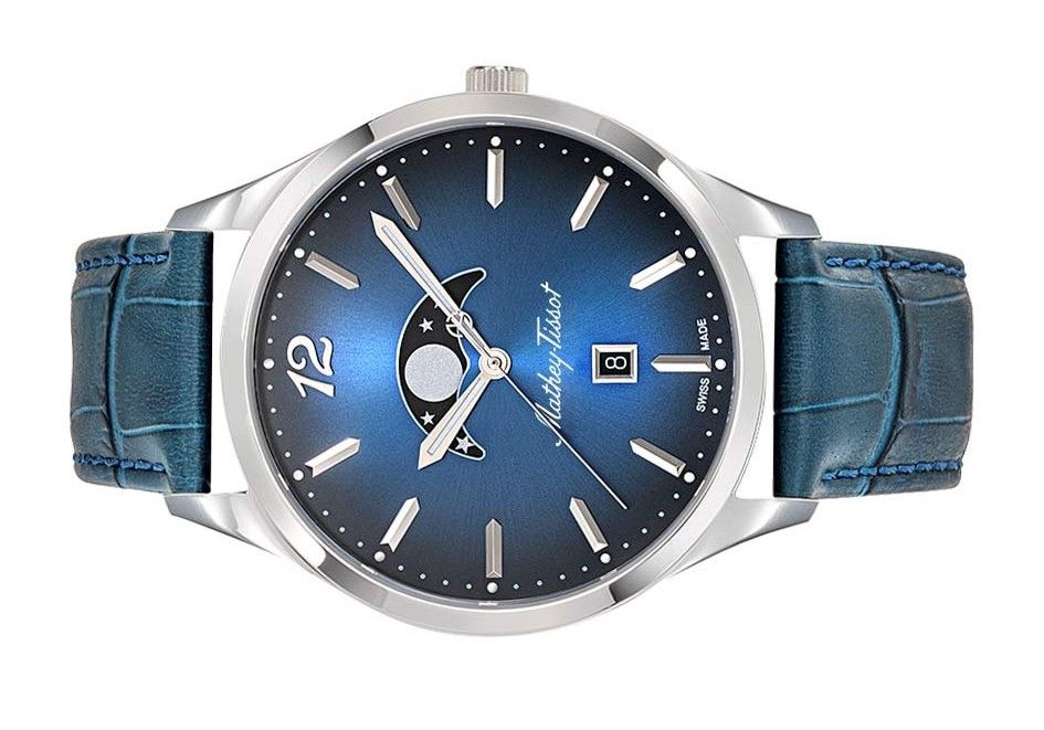 Mathey-Tissot Urban Moon Lederarmband Blaues Zifferblatt Quarz H411LABU Herrenuhr