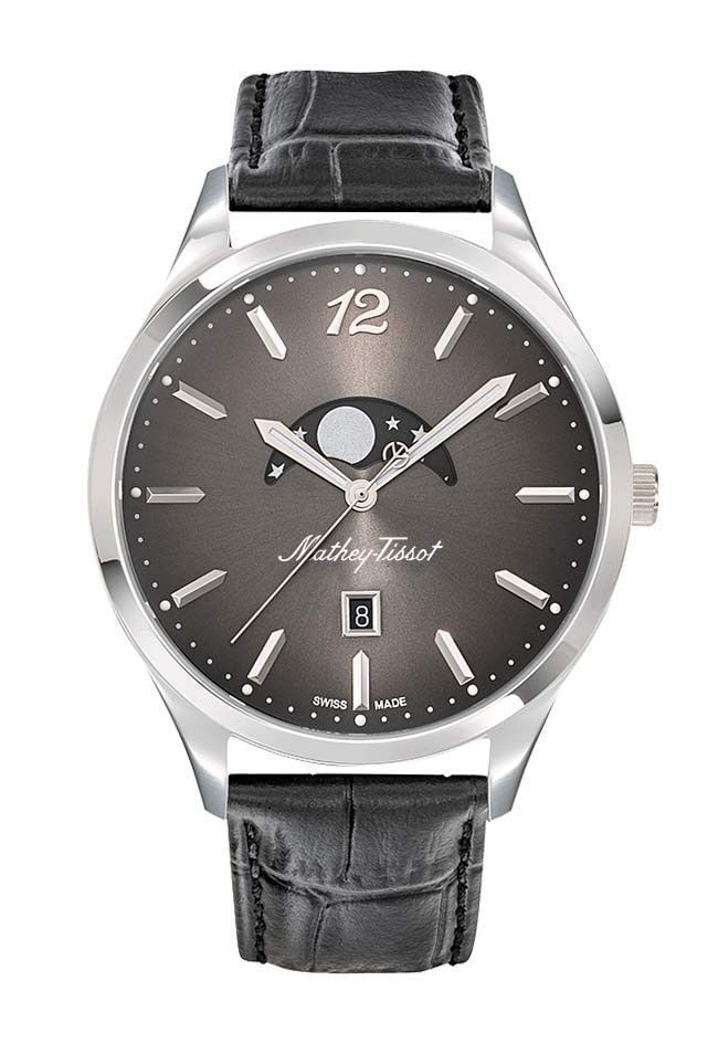 Mathey-Tissot Urban Moon Lederarmband Schwarzes Zifferblatt Quarz H411LAN Herrenuhr