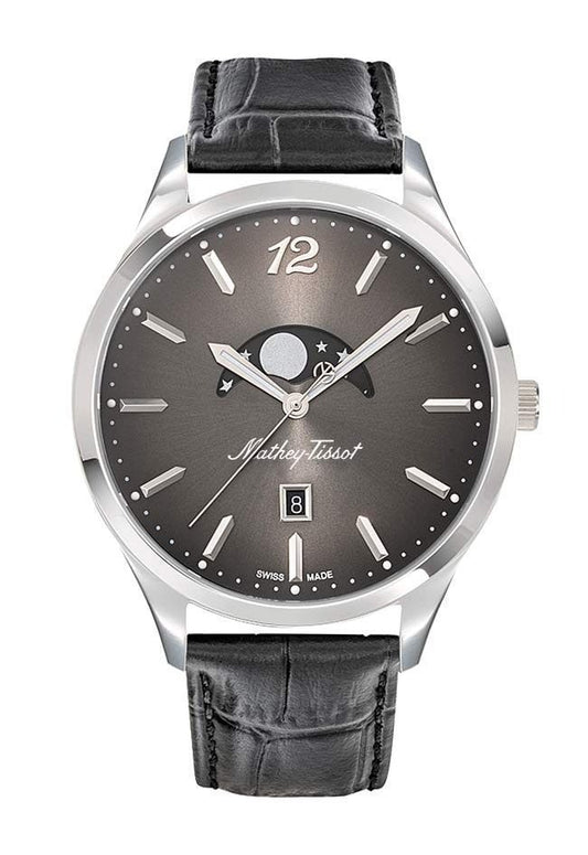 Mathey-Tissot Urban Moon Lederarmband Schwarzes Zifferblatt Quarz H411LAN Herrenuhr