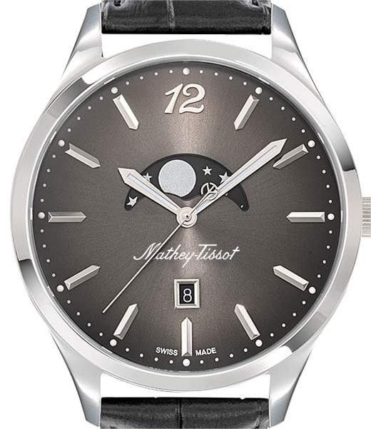 Mathey-Tissot Urban Moon Lederarmband Schwarzes Zifferblatt Quarz H411LAN Herrenuhr
