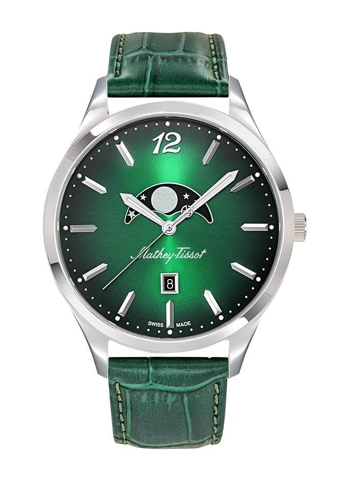 Mathey-Tissot Urban Moon Lederarmband Gr?nes Zifferblatt Quarz H411LAVM Herrenuhr