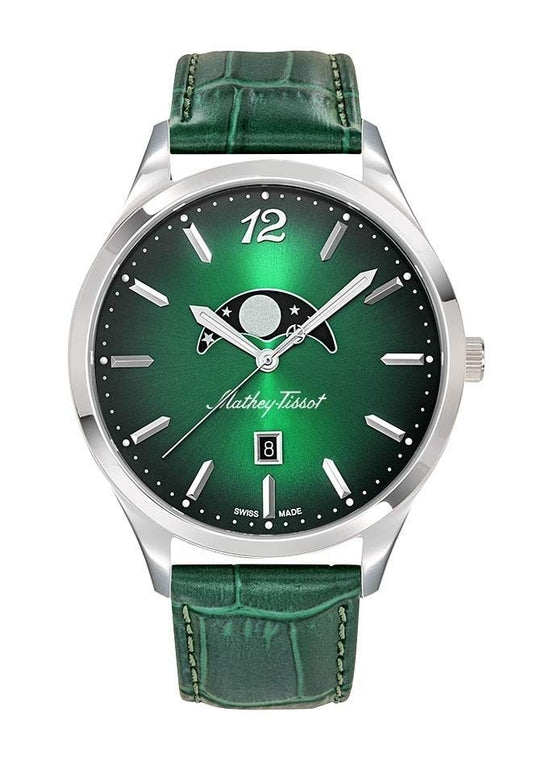 Mathey-Tissot Urban Moon Lederarmband Gr?nes Zifferblatt Quarz H411LAVM Herrenuhr