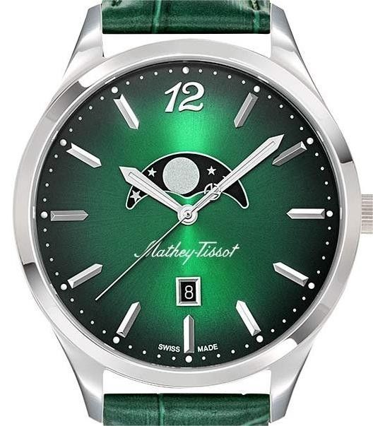 Mathey-Tissot Urban Moon Lederarmband Gr?nes Zifferblatt Quarz H411LAVM Herrenuhr