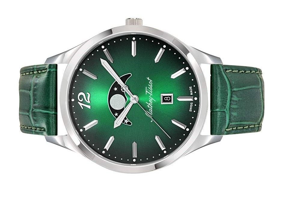 Mathey-Tissot Urban Moon Lederarmband Gr?nes Zifferblatt Quarz H411LAVM Herrenuhr