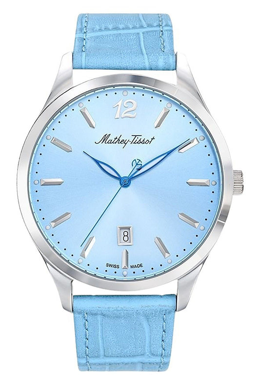 Mathey-Tissot Urban Lederarmband Blaues Zifferblatt Quarz H411SKY Herrenuhr