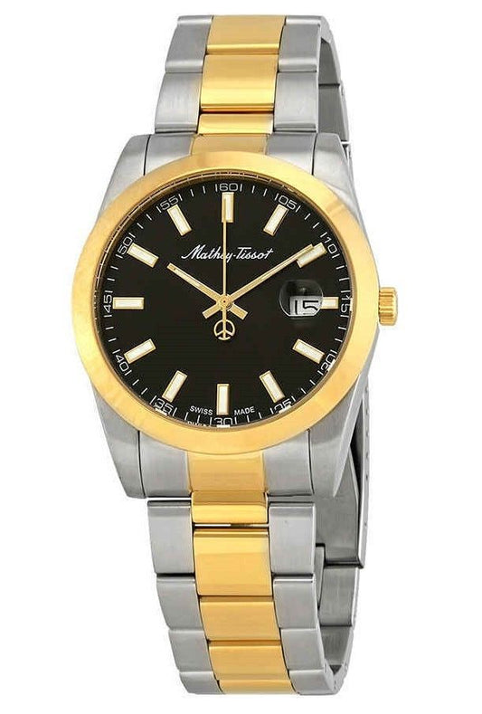 Mathey-Tissot Mathy I Two Tone Edelstahl Schwarzes Zifferblatt Quarz H450BN Herrenuhr