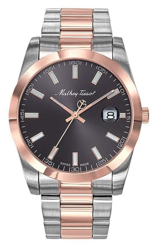 Mathey-Tissot Mathy I Two Tone Edelstahl Schwarzes Zifferblatt Quarz H450RN Herrenuhr