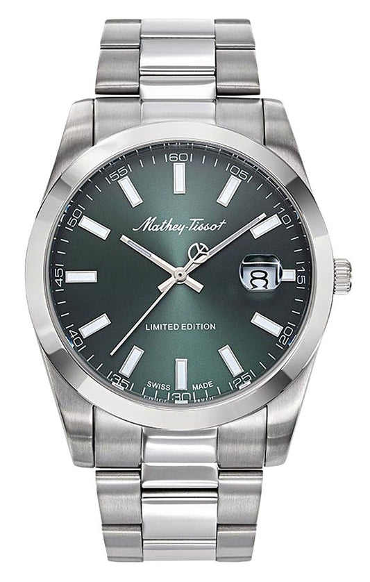 Mathey-Tissot Mathy Sunray Limited Edition Edelstahl Gr?nes Zifferblatt Quarz H451VE Herrenuhr