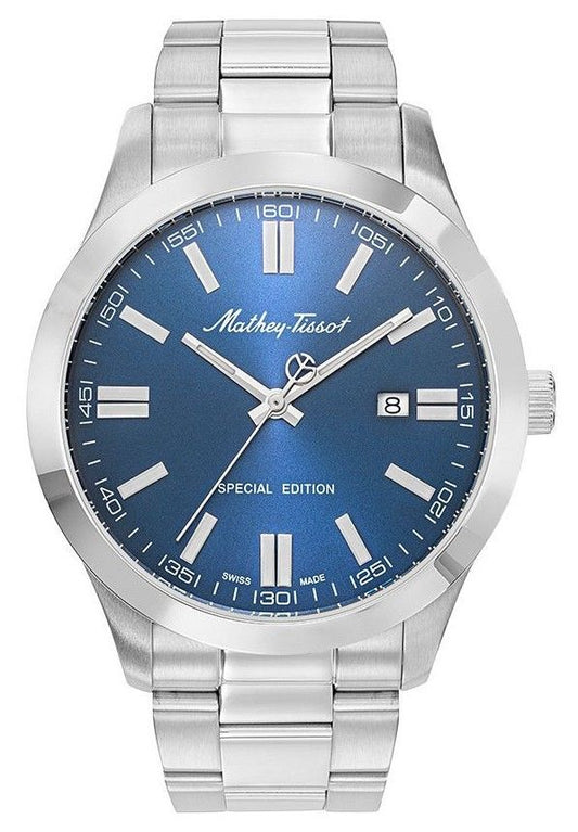 Mathey-Tissot Mathy I Jumbo Special Edition Edelstahl Blaues Zifferblatt Quarz H455ABU Herrenuhr