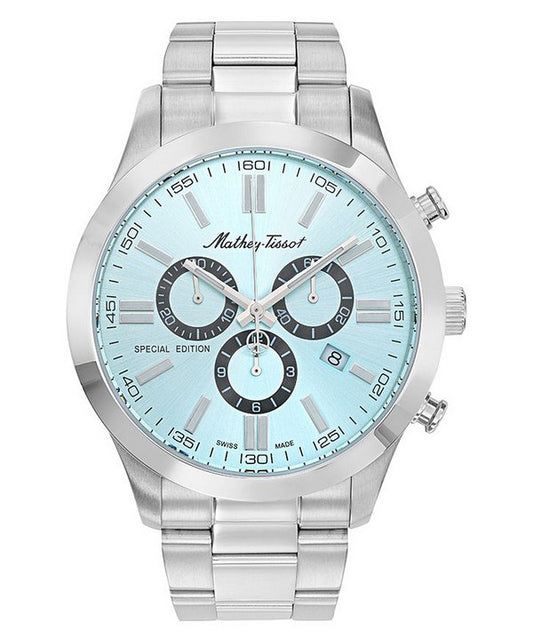 Mathey-Tissot Mathy I Jumbo Chronograph Edelstahl Blaues Zifferblatt Quarz H455CHSK Herrenuhr
