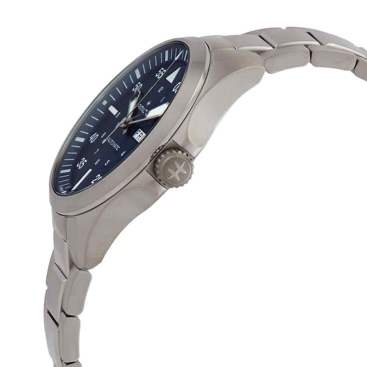 Hamilton Khaki Aviation Pilot Edelstahl Blaues Zifferblatt Automatik H64635140 100M Herrenuhr