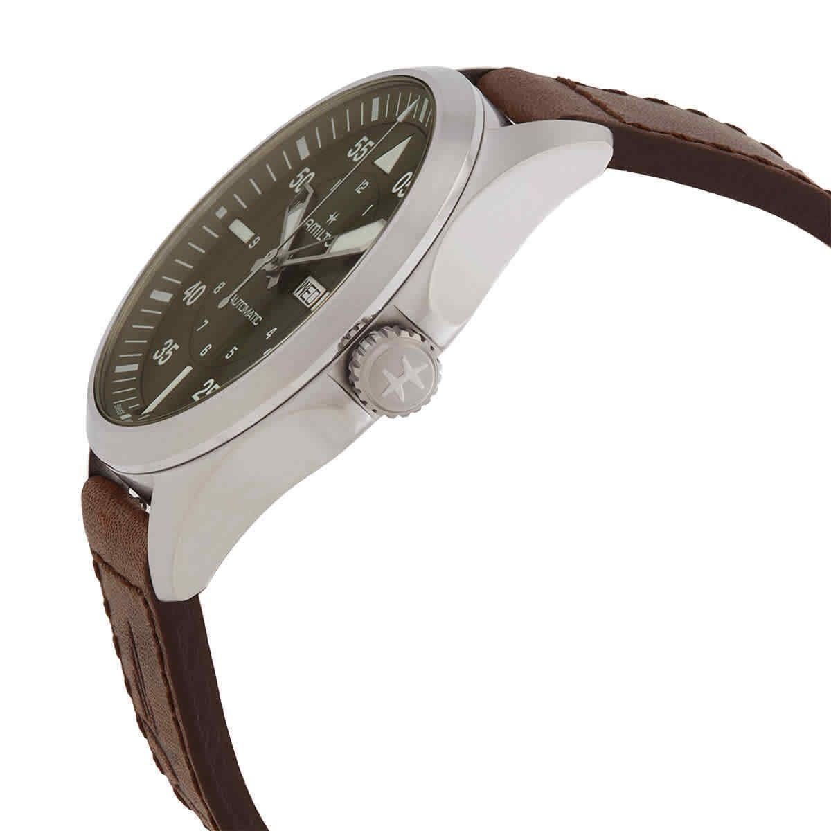Hamilton Khaki Aviation Pilot Lederarmband Gr?nes Zifferblatt Automatik H64635560 100M Herrenuhr