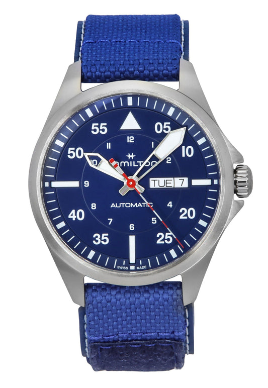 Hamilton Khaki Aviation Pilot Air-Glaciers Edition Textile Strap Blaues Zifferblatt Automatik H64655941 100M Herrenuhr