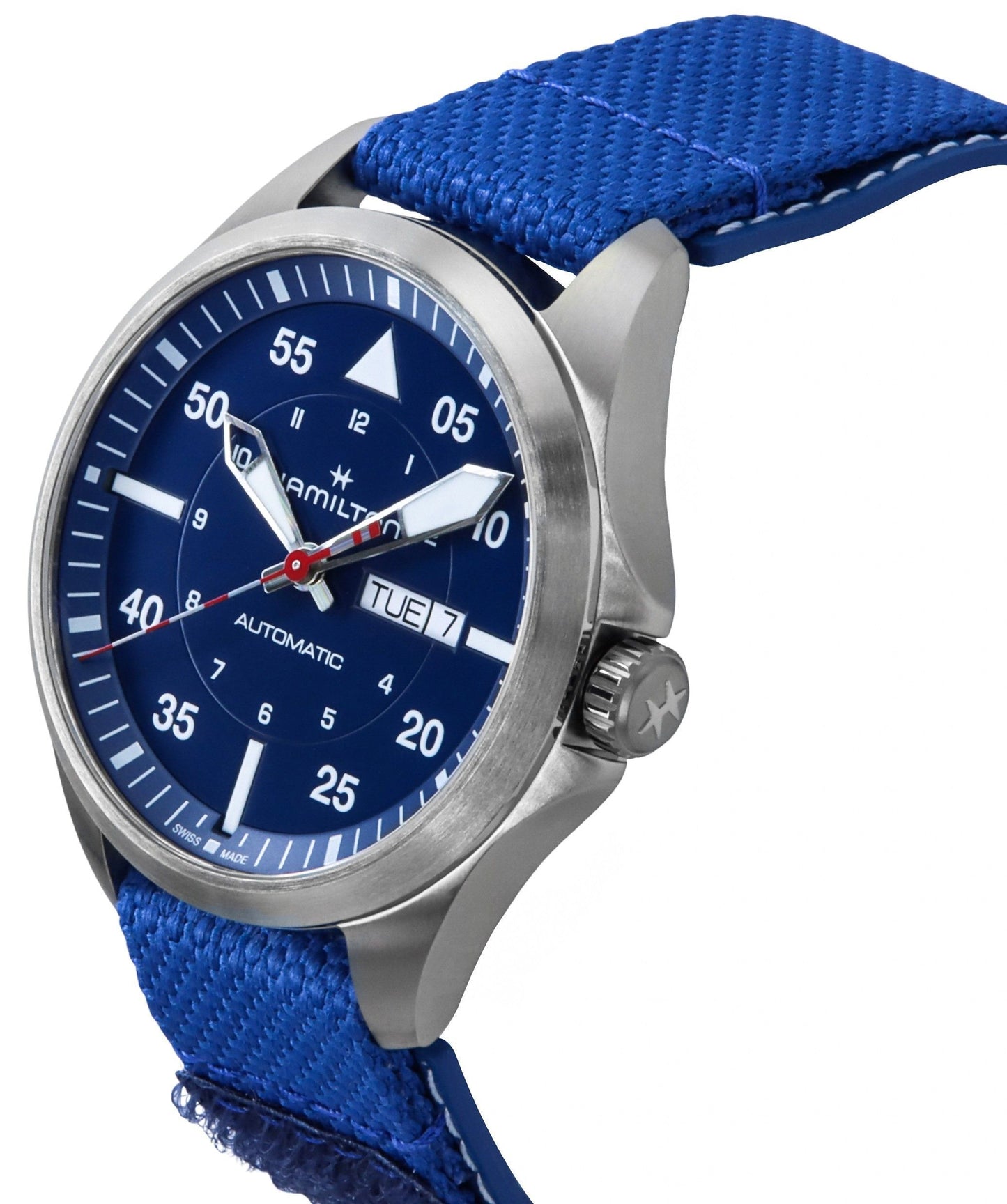 Hamilton Khaki Aviation Pilot Air-Glaciers Edition Textile Strap Blaues Zifferblatt Automatik H64655941 100M Herrenuhr