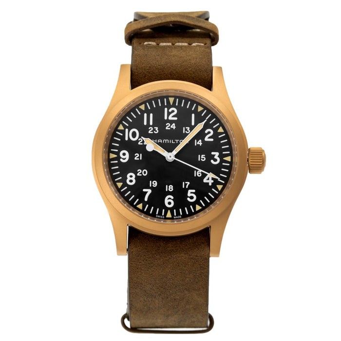 Hamilton Khaki Field Mechanisch Bronze Lederarmband Schwarzes Zifferblatt H69459530 Herrenuhr