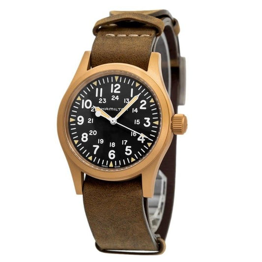 Hamilton Khaki Field Mechanisch Bronze Lederarmband Schwarzes Zifferblatt H69459530 Herrenuhr