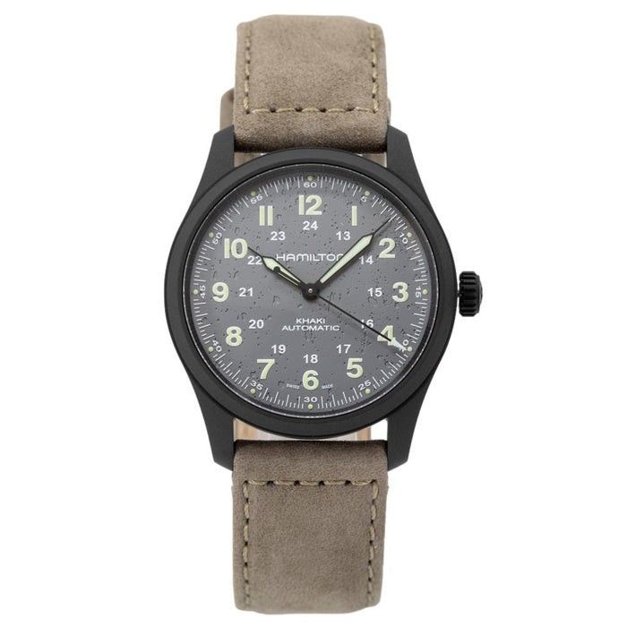 Hamilton Khaki Field Titanium Lederarmband Graues Zifferblatt Automatik H70215880 100M Herrenuhr
