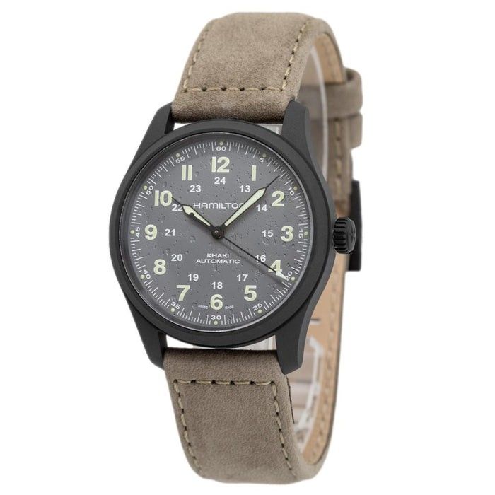 Hamilton Khaki Field Titanium Lederarmband Graues Zifferblatt Automatik H70215880 100M Herrenuhr