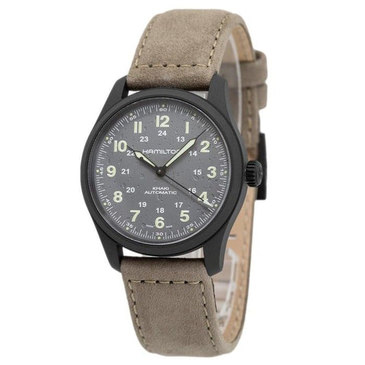 Hamilton Khaki Field Titanium Lederarmband Graues Zifferblatt Automatik H70215880 100M Herrenuhr
