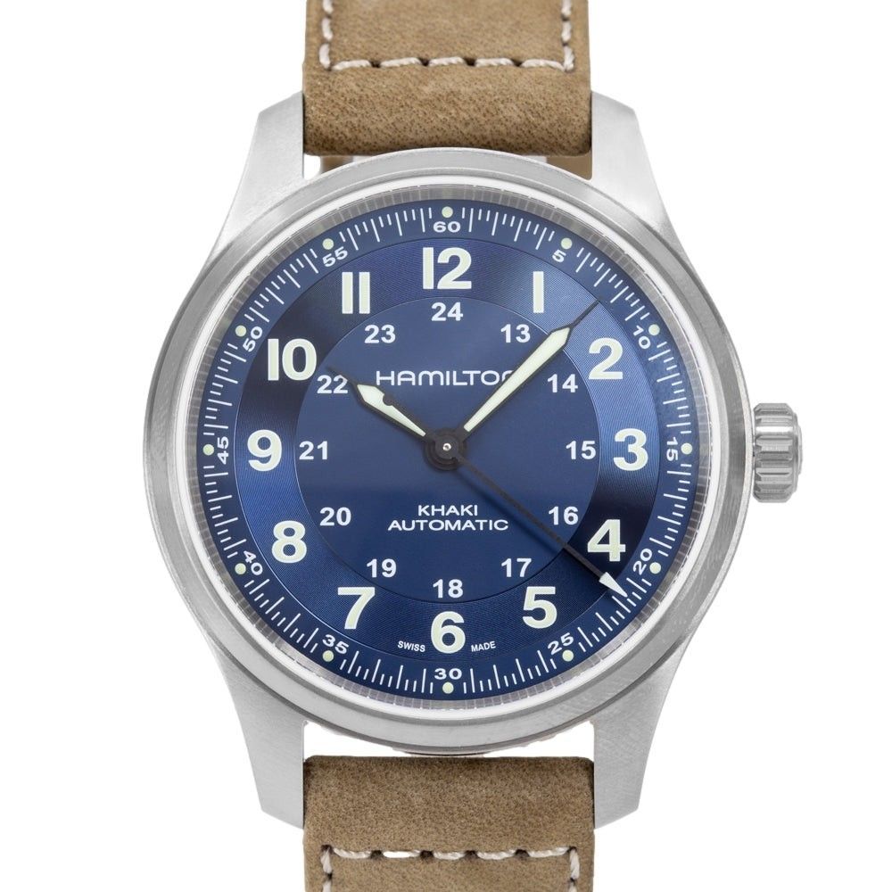 Hamilton Khaki Field Titanium Lederarmband Blaues Zifferblatt Automatik H70545540 100M Herrenuhr