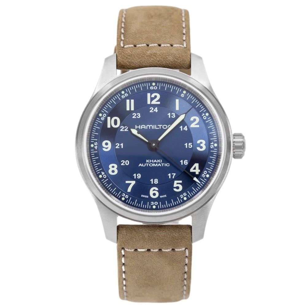 Hamilton Khaki Field Titanium Lederarmband Blaues Zifferblatt Automatik H70545540 100M Herrenuhr