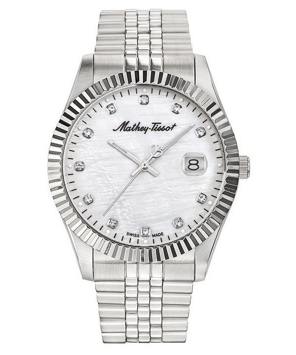 Mathey-Tissot Edelstahl Crystal Markers White Perlmutt-Zifferblatt Quarz H710AI Herrenuhr