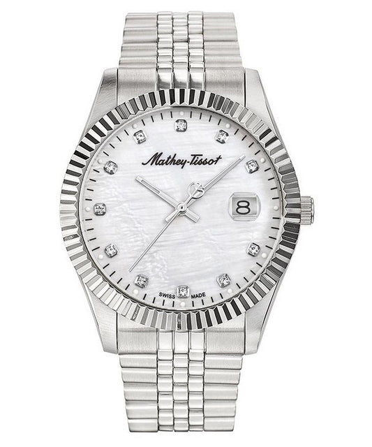 Mathey-Tissot Edelstahl Crystal Markers White Perlmutt-Zifferblatt Quarz H710AI Herrenuhr
