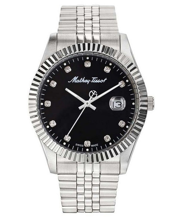 Mathey-Tissot Mathy II Edelstahl Crystal Accents Schwarzes Zifferblatt Quarz H710AN Herrenuhr