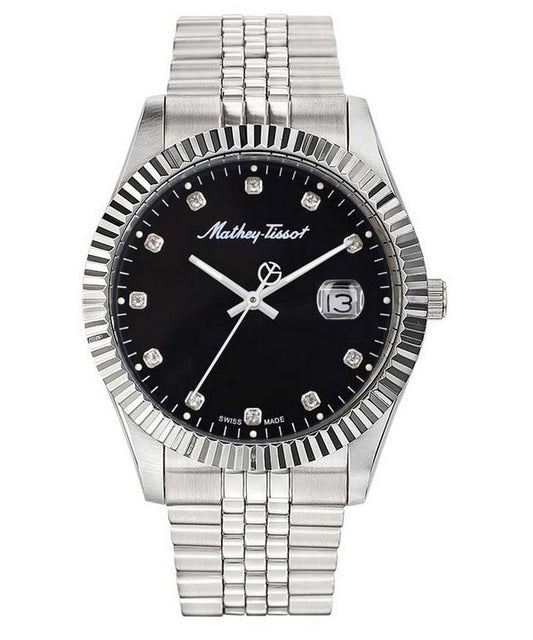 Mathey-Tissot Mathy II Edelstahl Crystal Accents Schwarzes Zifferblatt Quarz H710AN Herrenuhr