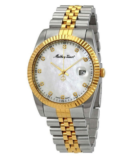 Mathey-Tissot Mathy II Two Tone Edelstahl Crystal Accents White Perlmutt-Zifferblatt Quarz H710BI Herrenuhr
